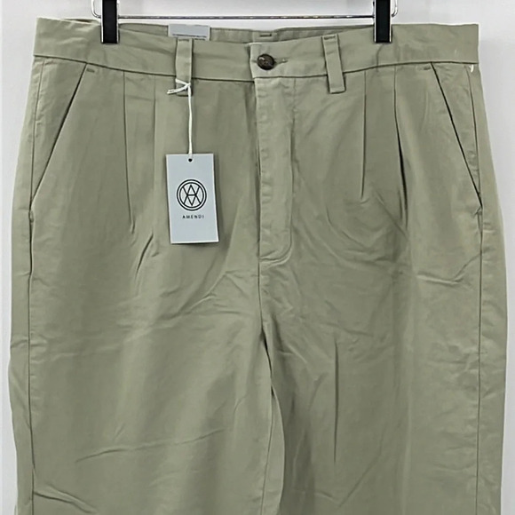 Amendi Gunnar in Green Organic Cotton Pleat Front Button Fly Pants - NEW Size 34 - Picture 2 of 13